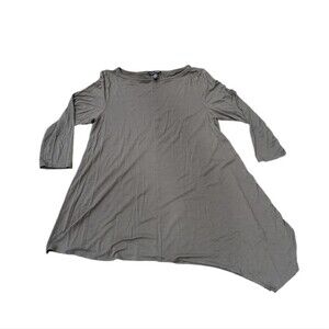 Eileen Fisher mushroom brown asymmetrical tunic shirt made in USA size small